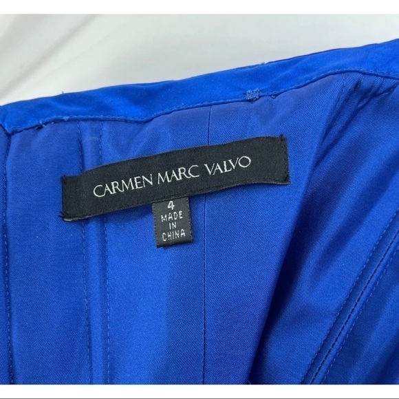 Carmen Marc Valvo Sz 4 Blue Long Formal Dress Gown Strapless One Shoulder Ruched - Picture 9 of 11
